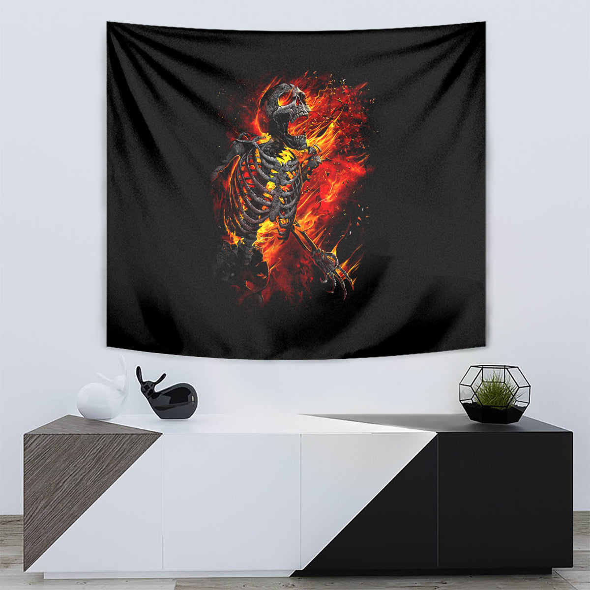 Fire Skull Tapestry Dead Fire Skeleton Scream - Wonder Print Shop