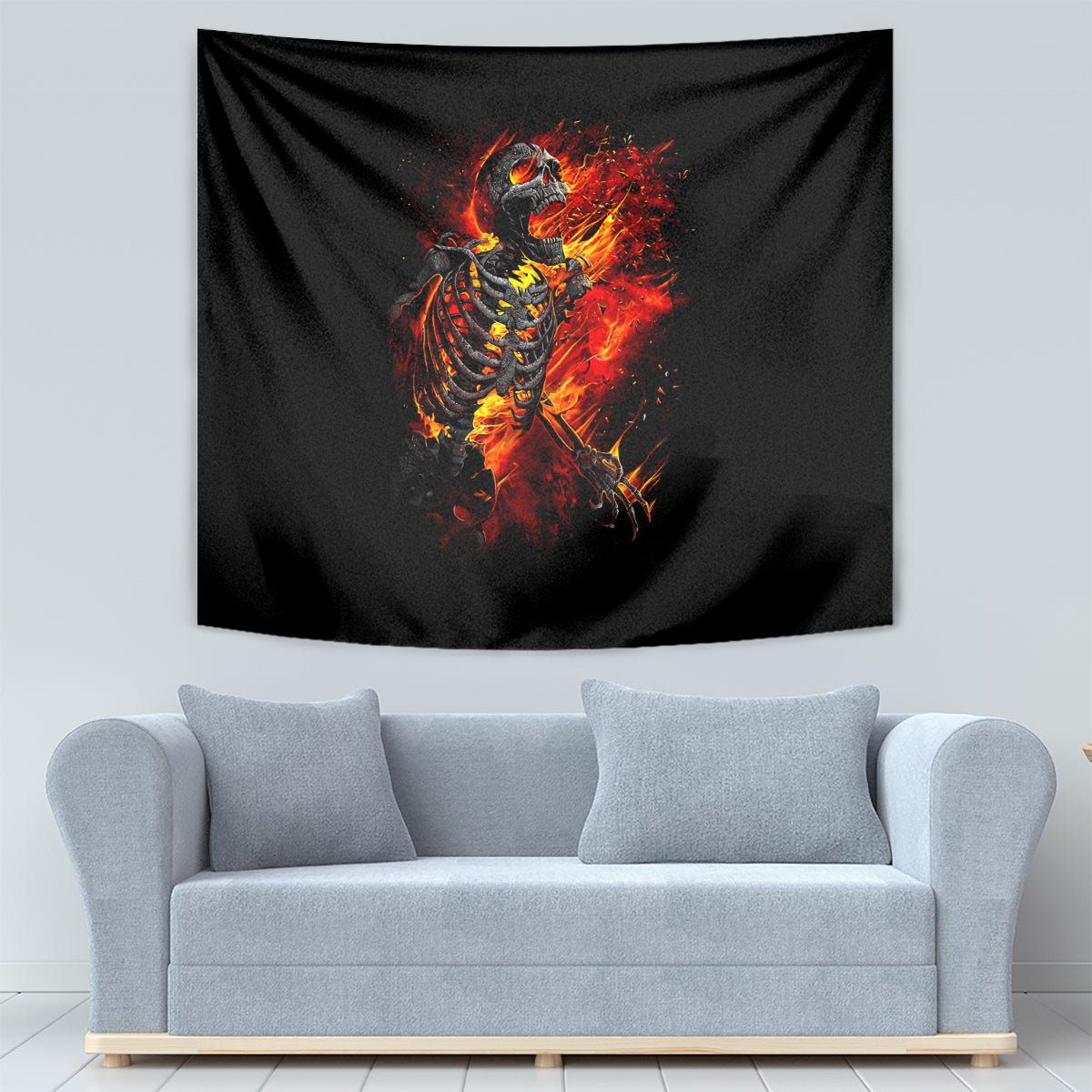 Fire Skull Tapestry Dead Fire Skeleton Scream - Wonder Print Shop