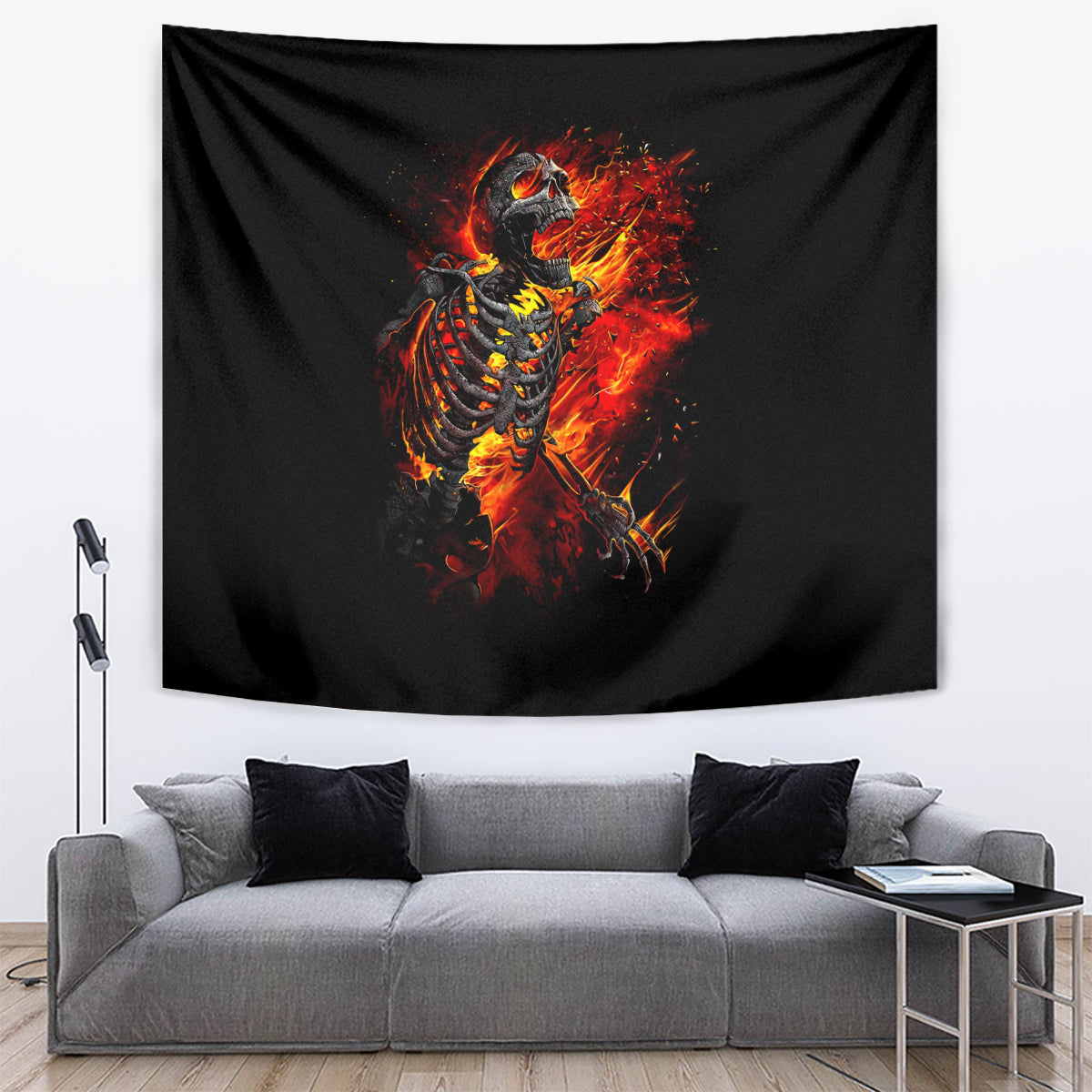 Fire Skull Tapestry Dead Fire Skeleton Scream - Wonder Print Shop