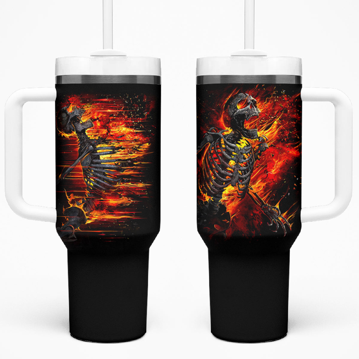 Fire Skull Tumbler With Handle Dead Fire Skeleton Scream - Wonder Print Shop