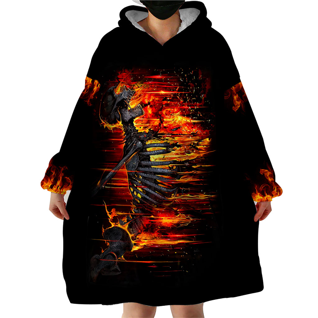 Fire Skull Wearable Blanket Hoodie Dead Fire Skeleton Scream - Wonder Print Shop