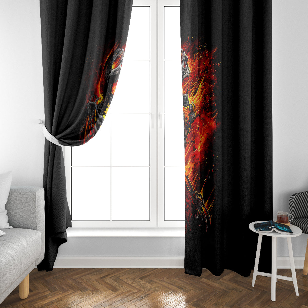 Fire Skull Window Curtain Dead Fire Skeleton Scream - Wonder Print Shop