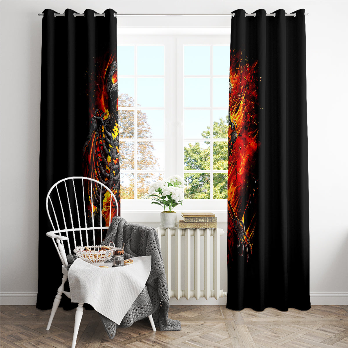 Fire Skull Window Curtain Dead Fire Skeleton Scream - Wonder Print Shop
