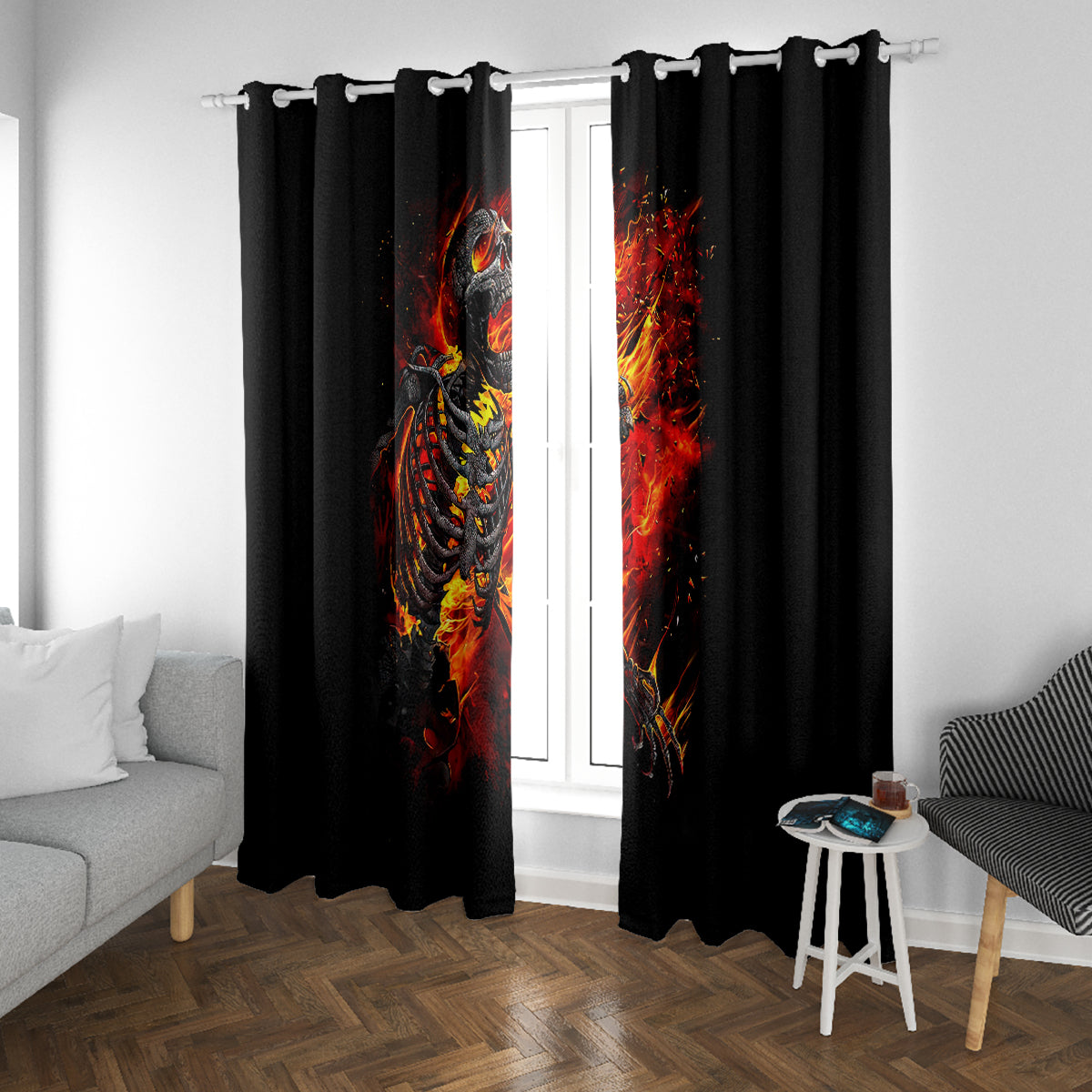 Fire Skull Window Curtain Dead Fire Skeleton Scream - Wonder Print Shop