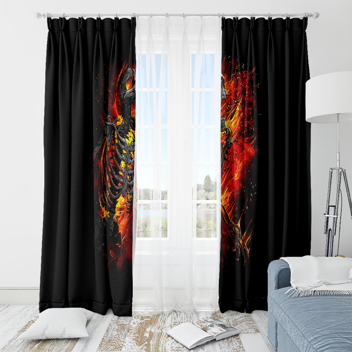 Fire Skull Window Curtain Dead Fire Skeleton Scream - Wonder Print Shop