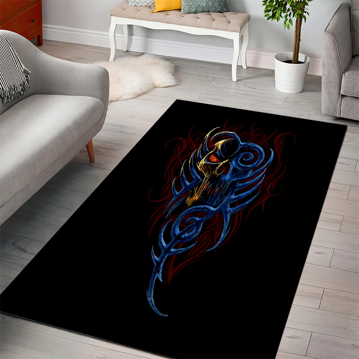 Devil Skull Area Rug Devil Face Scream - Wonder Print Shop