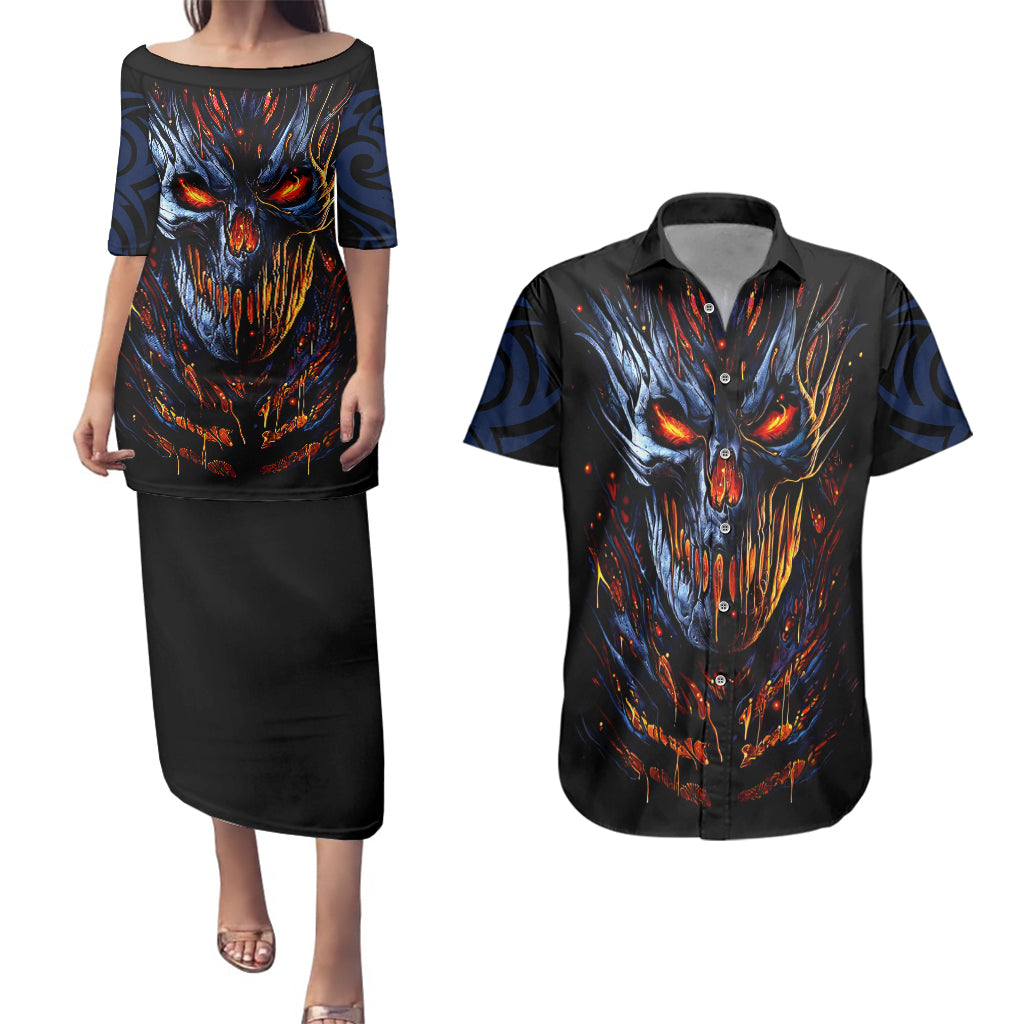 Devil Skull Couples Matching Puletasi Dress and Hawaiian Shirt Devil Face Scream - Wonder Print Shop