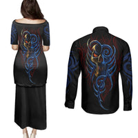 Devil Skull Couples Matching Puletasi Dress and Long Sleeve Button Shirts Devil Face Scream - Wonder Print Shop
