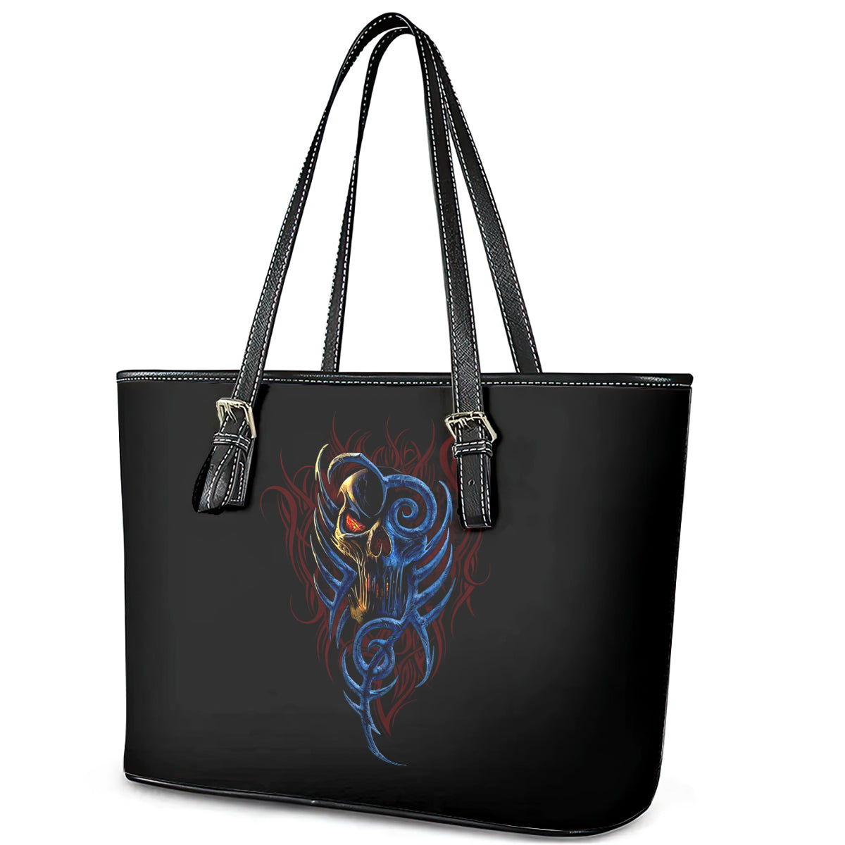 Devil Skull Leather Tote Bag Devil Face Scream - Wonder Print Shop