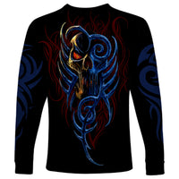 Devil Skull Long Sleeve Shirt Devil Face Scream - Wonder Print Shop
