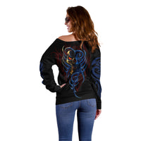 Devil Skull Off Shoulder Sweater Devil Face Scream - Wonder Print Shop