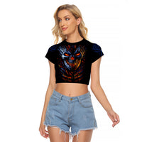 Devil Skull Raglan Cropped T Shirt Devil Face Scream - Wonder Print Shop