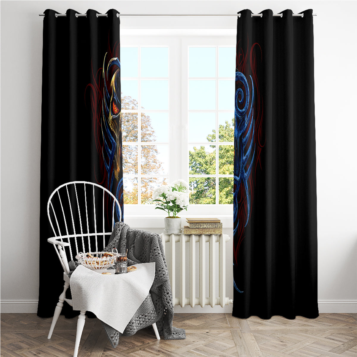 Devil Skull Window Curtain Devil Face Scream - Wonder Print Shop