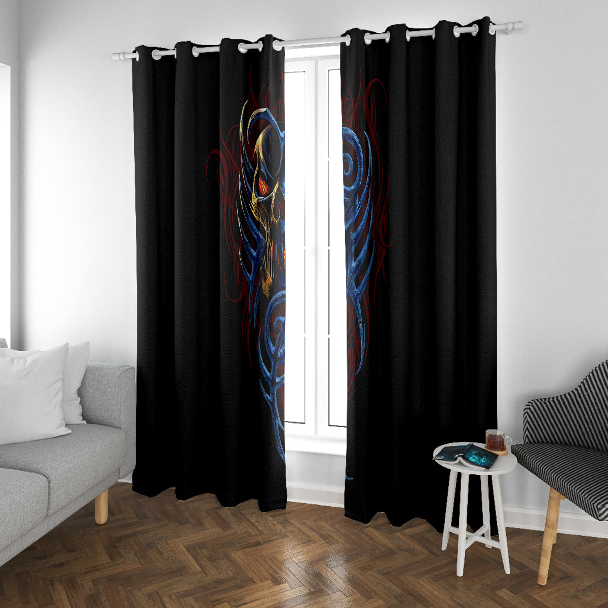 Devil Skull Window Curtain Devil Face Scream - Wonder Print Shop