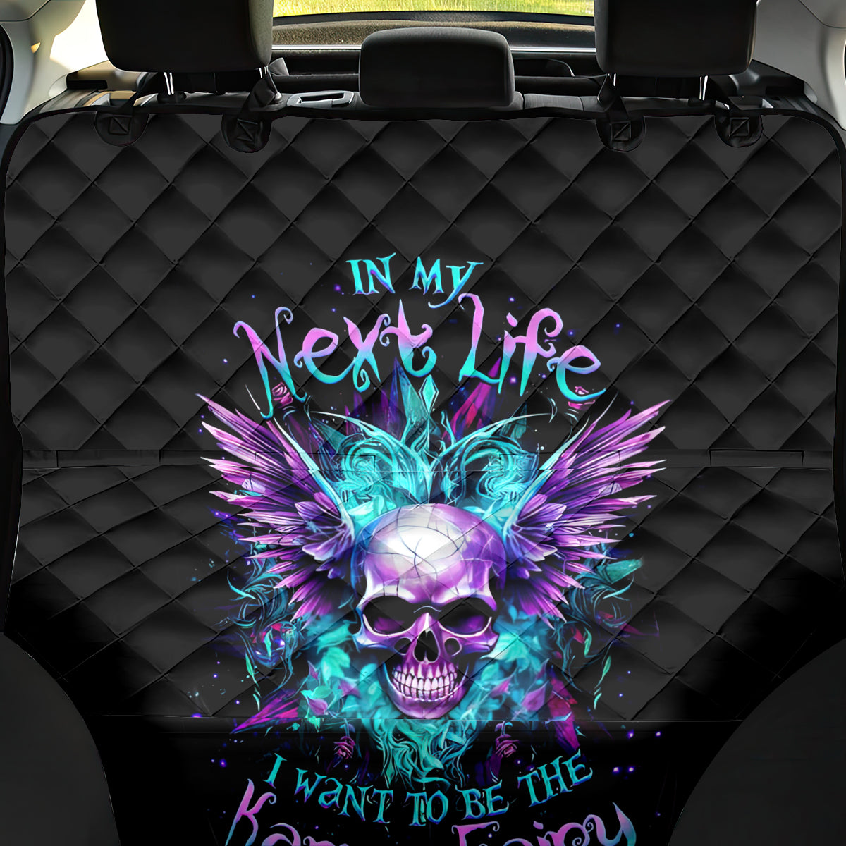 Wings Skull Back Car Seat Cover Want To Be Karma Fairy Rose Skull - Wonder Print Shop