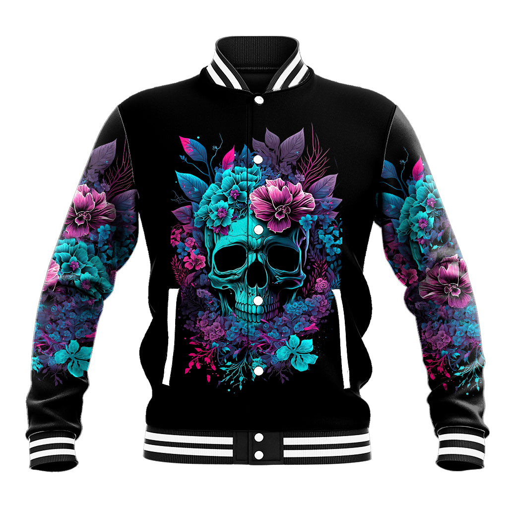 Wings Skull Baseball Jacket Want To Be Karma Fairy Rose Skull - Wonder Print Shop