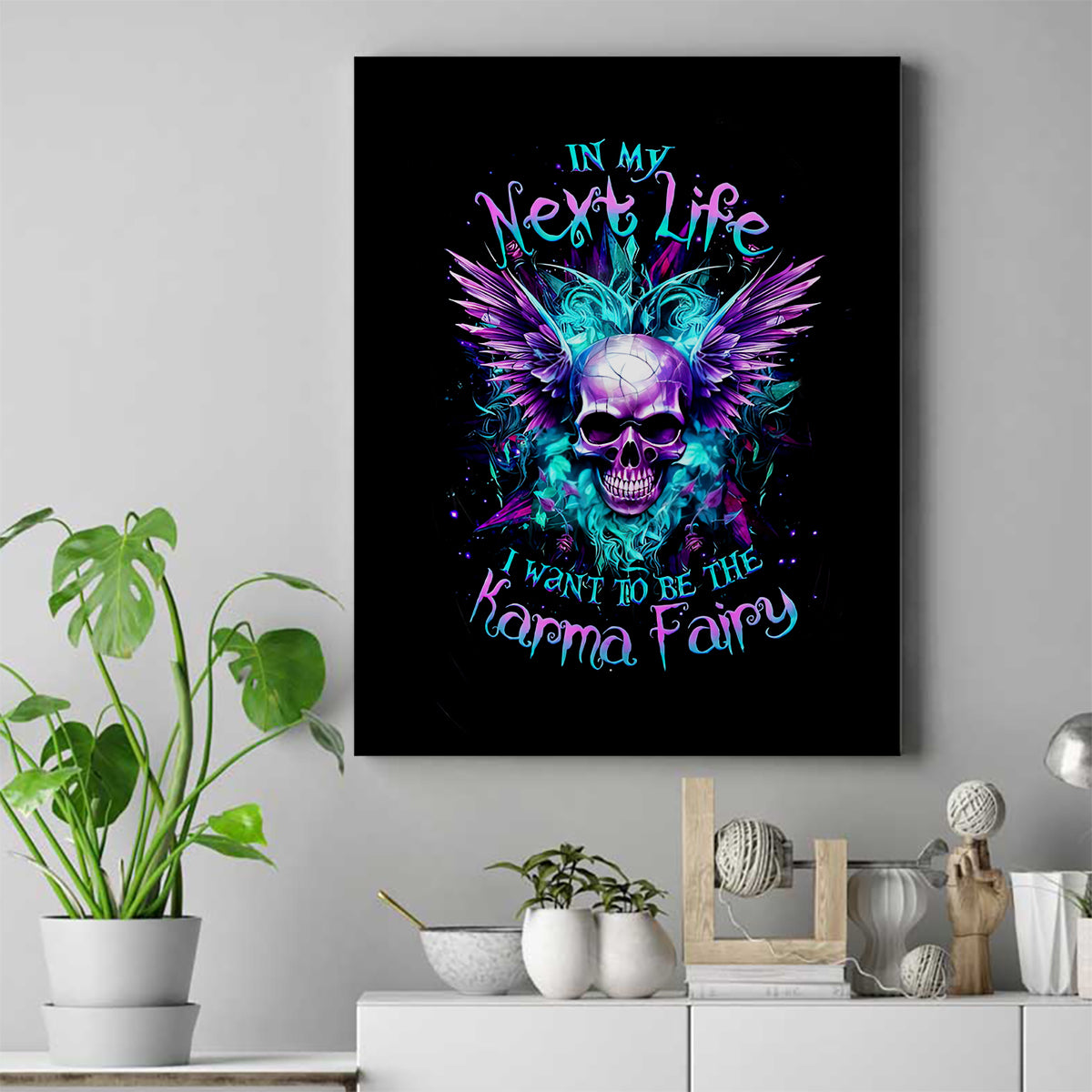 Wings Skull Canvas Wall Art Want To Be Karma Fairy Rose Skull - Wonder Print Shop