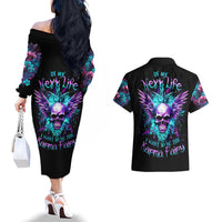 Wings Skull Couples Matching Off The Shoulder Long Sleeve Dress and Hawaiian Shirt Want To Be Karma Fairy Rose Skull - Wonder Print Shop