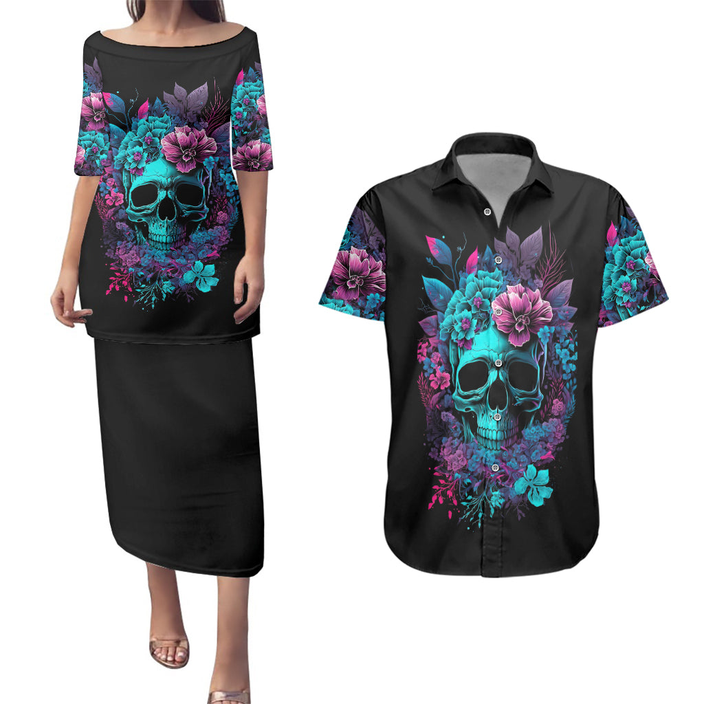 Wings Skull Couples Matching Puletasi Dress and Hawaiian Shirt Want To Be Karma Fairy Rose Skull - Wonder Print Shop