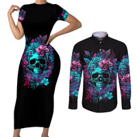 Wings Skull Couples Matching Short Sleeve Bodycon Dress and Long Sleeve Button Shirts Want To Be Karma Fairy Rose Skull - Wonder Print Shop