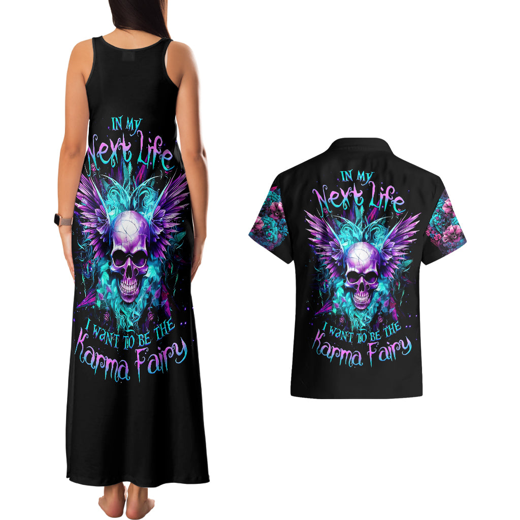 Wings Skull Couples Matching Tank Maxi Dress and Hawaiian Shirt Want To Be Karma Fairy Rose Skull - Wonder Print Shop