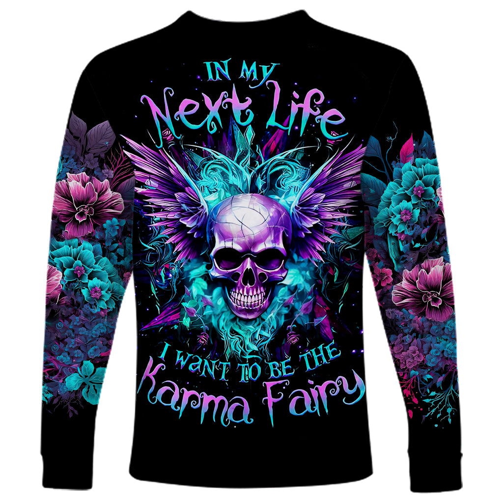 Wings Skull Long Sleeve Shirt Want To Be Karma Fairy Rose Skull - Wonder Print Shop