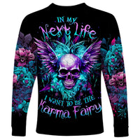Wings Skull Long Sleeve Shirt Want To Be Karma Fairy Rose Skull - Wonder Print Shop