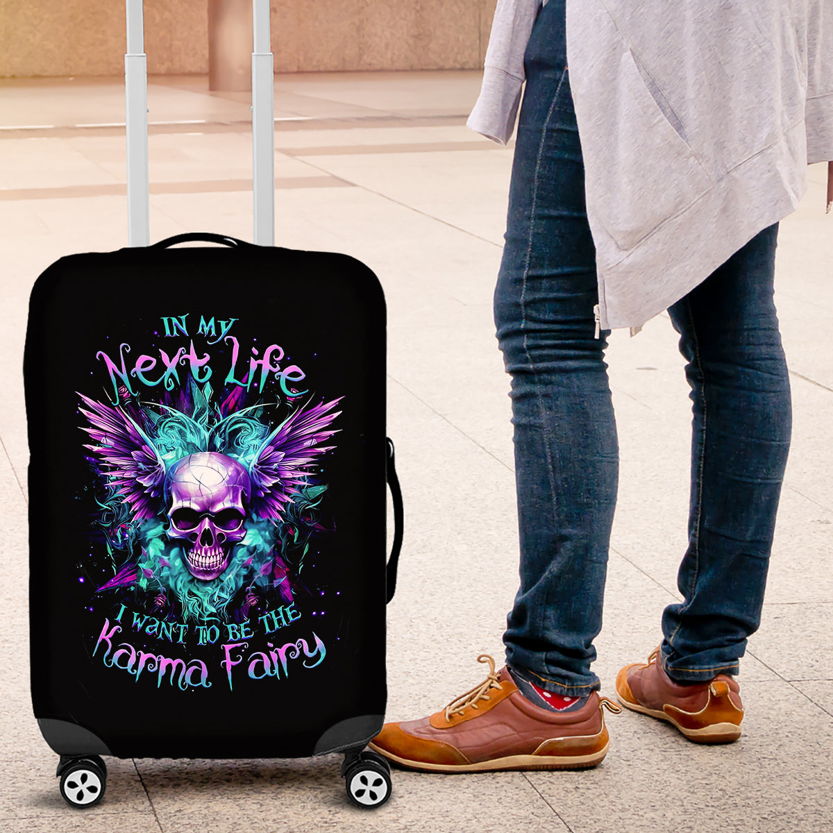 Wings Skull Luggage Cover Want To Be Karma Fairy Rose Skull - Wonder Print Shop