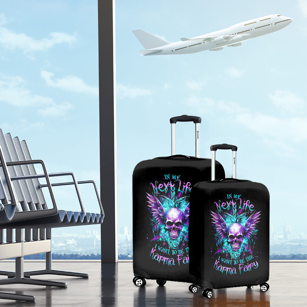 Wings Skull Luggage Cover Want To Be Karma Fairy Rose Skull - Wonder Print Shop