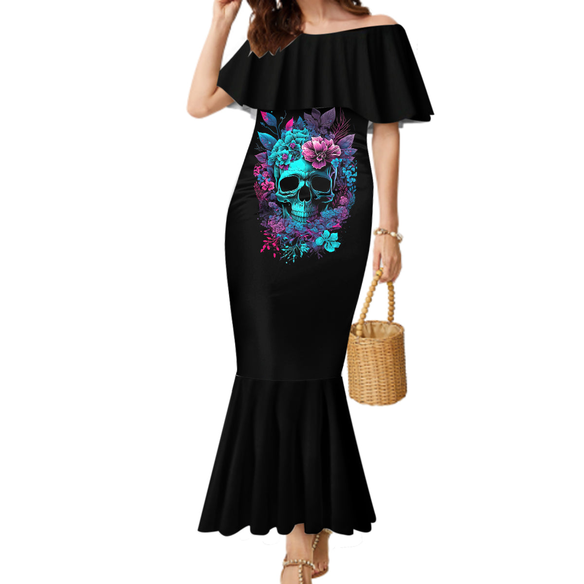 Wings Skull Mermaid Dress Want To Be Karma Fairy Rose Skull - Wonder Print Shop