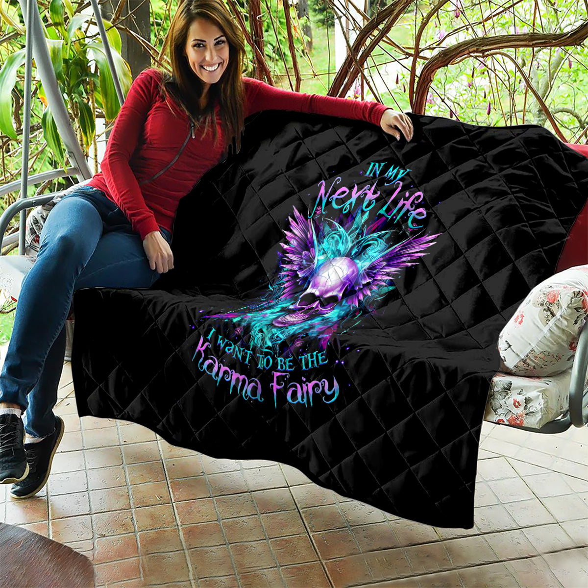 Wings Skull Quilt Want To Be Karma Fairy Rose Skull - Wonder Print Shop