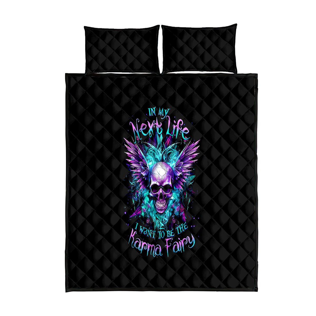 Wings Skull Quilt Bed Set Want To Be Karma Fairy Rose Skull - Wonder Print Shop