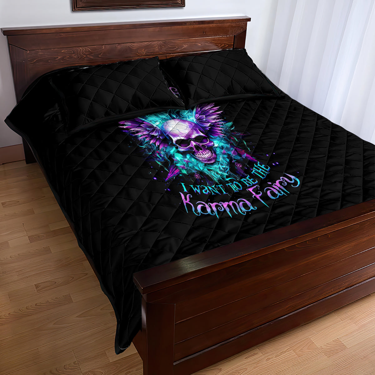Wings Skull Quilt Bed Set Want To Be Karma Fairy Rose Skull - Wonder Print Shop