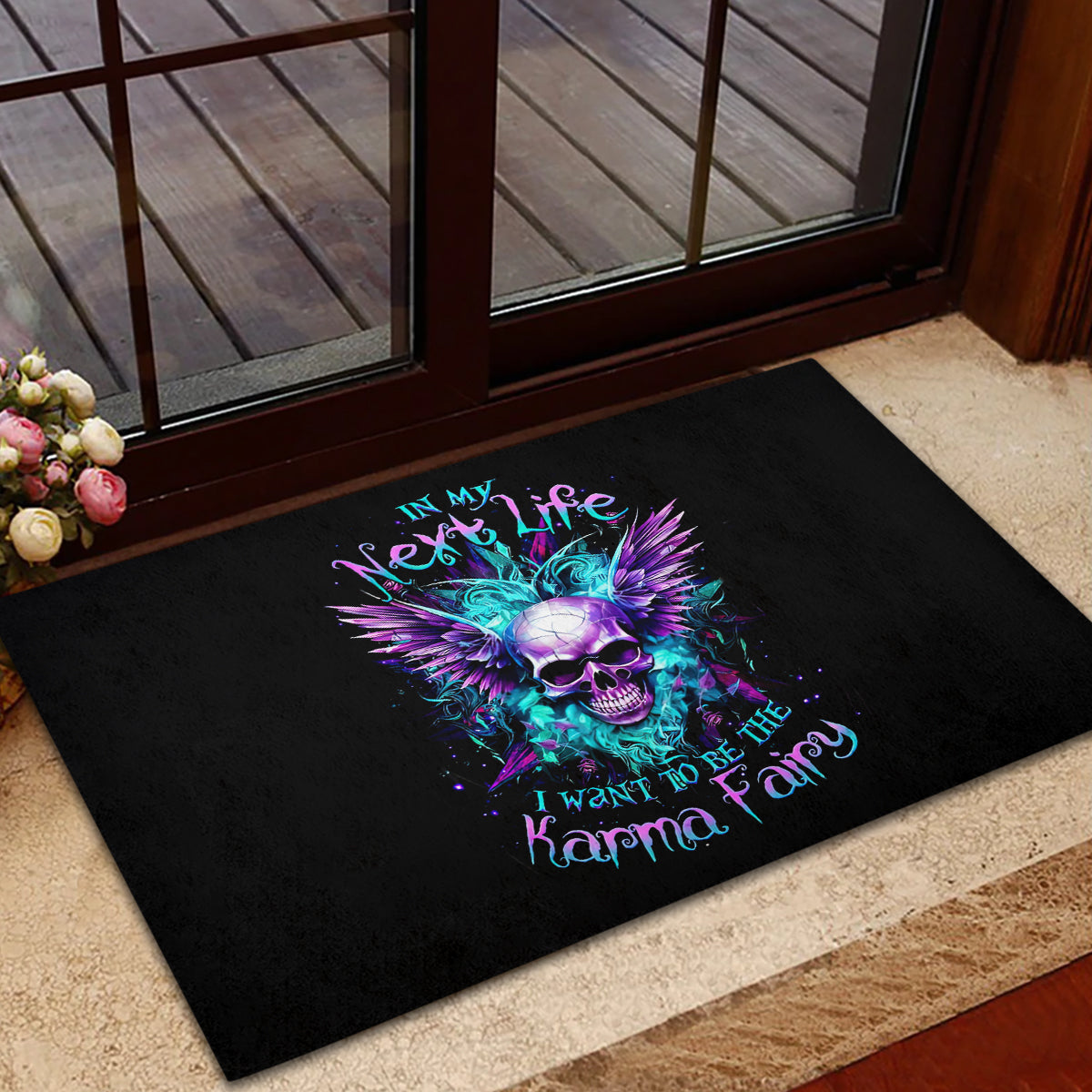 Wings Skull Rubber Doormat Want To Be Karma Fairy Rose Skull - Wonder Print Shop