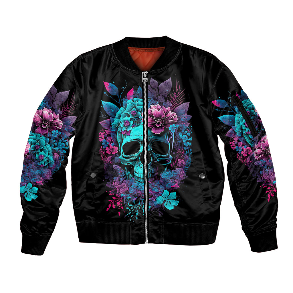 Wings Skull Sleeve Zip Bomber Jacket Want To Be Karma Fairy Rose Skull - Wonder Print Shop