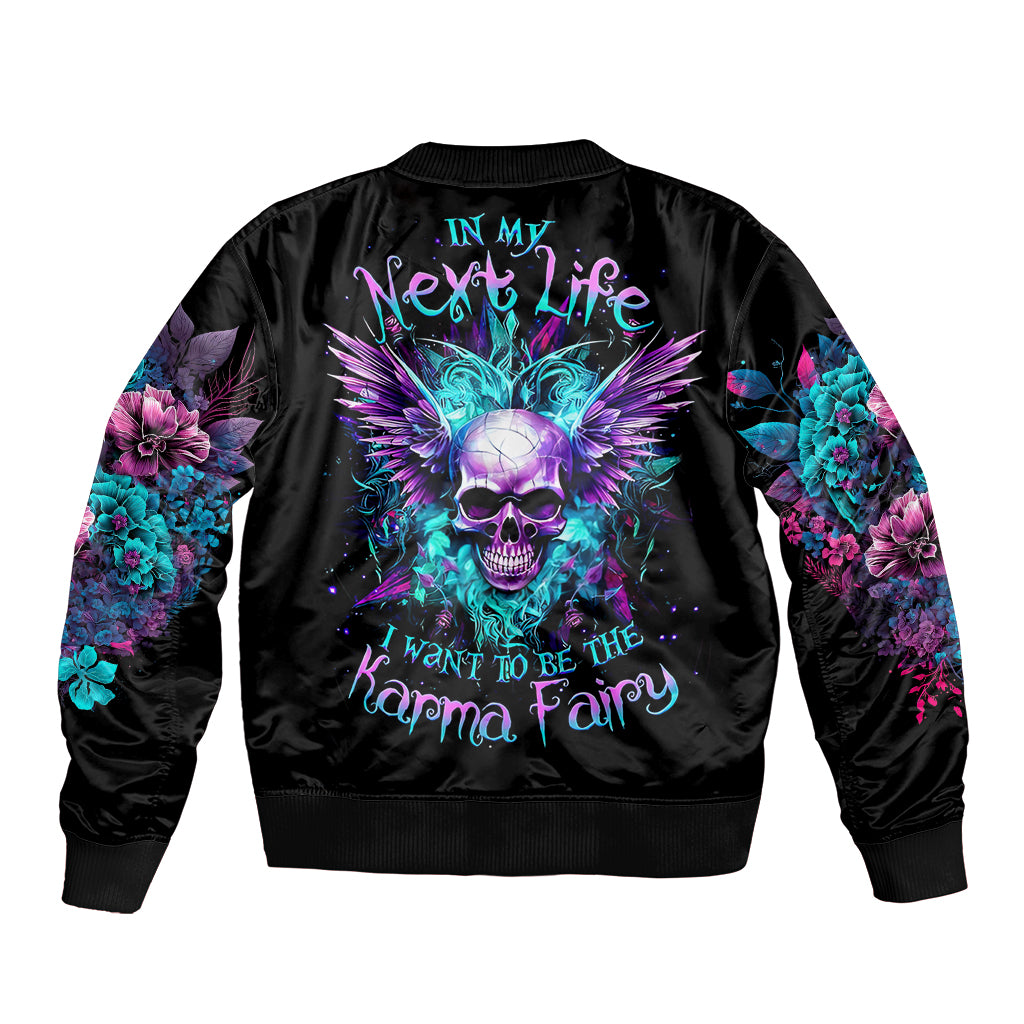 Wings Skull Sleeve Zip Bomber Jacket Want To Be Karma Fairy Rose Skull - Wonder Print Shop
