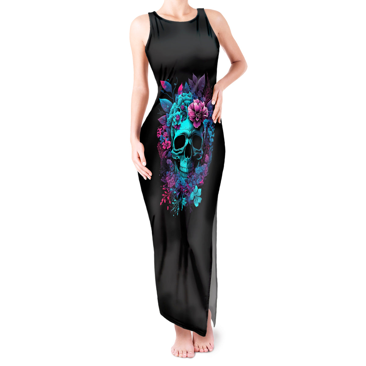 Wings Skull Tank Maxi Dress Want To Be Karma Fairy Rose Skull - Wonder Print Shop