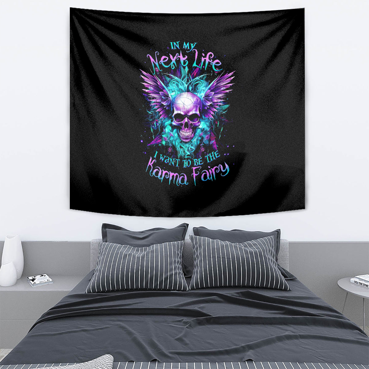Wings Skull Tapestry Want To Be Karma Fairy Rose Skull - Wonder Print Shop