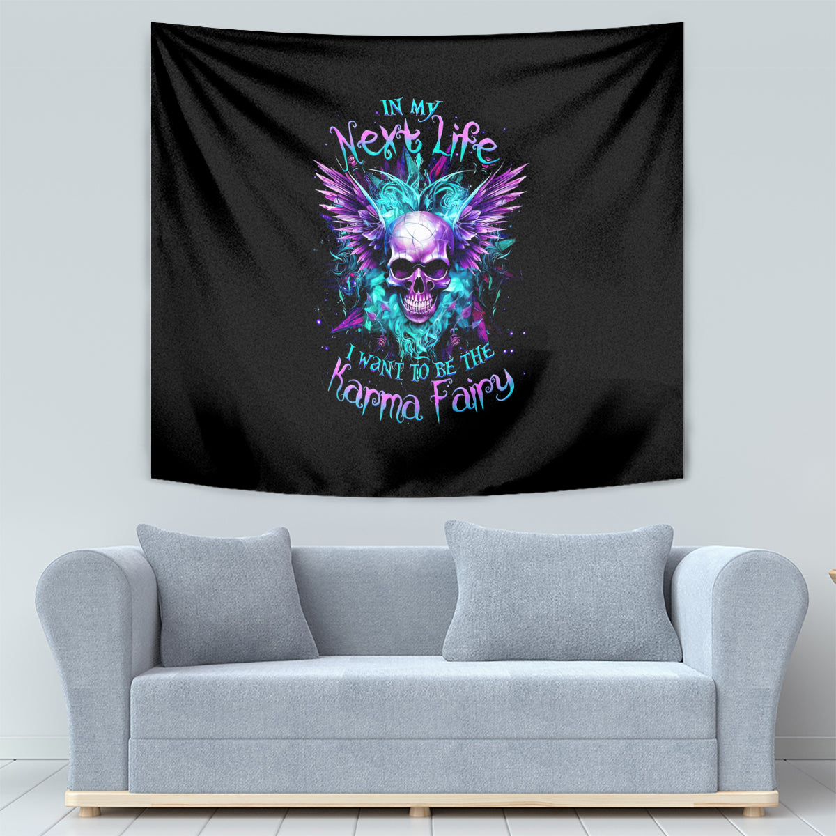Wings Skull Tapestry Want To Be Karma Fairy Rose Skull - Wonder Print Shop