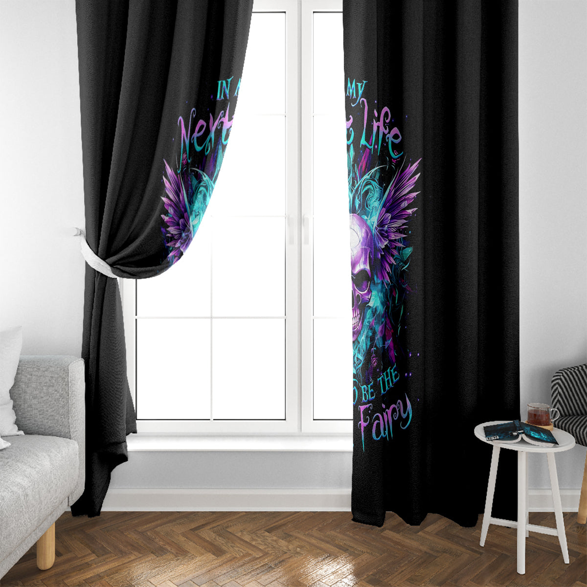 Wings Skull Window Curtain Want To Be Karma Fairy Rose Skull - Wonder Print Shop