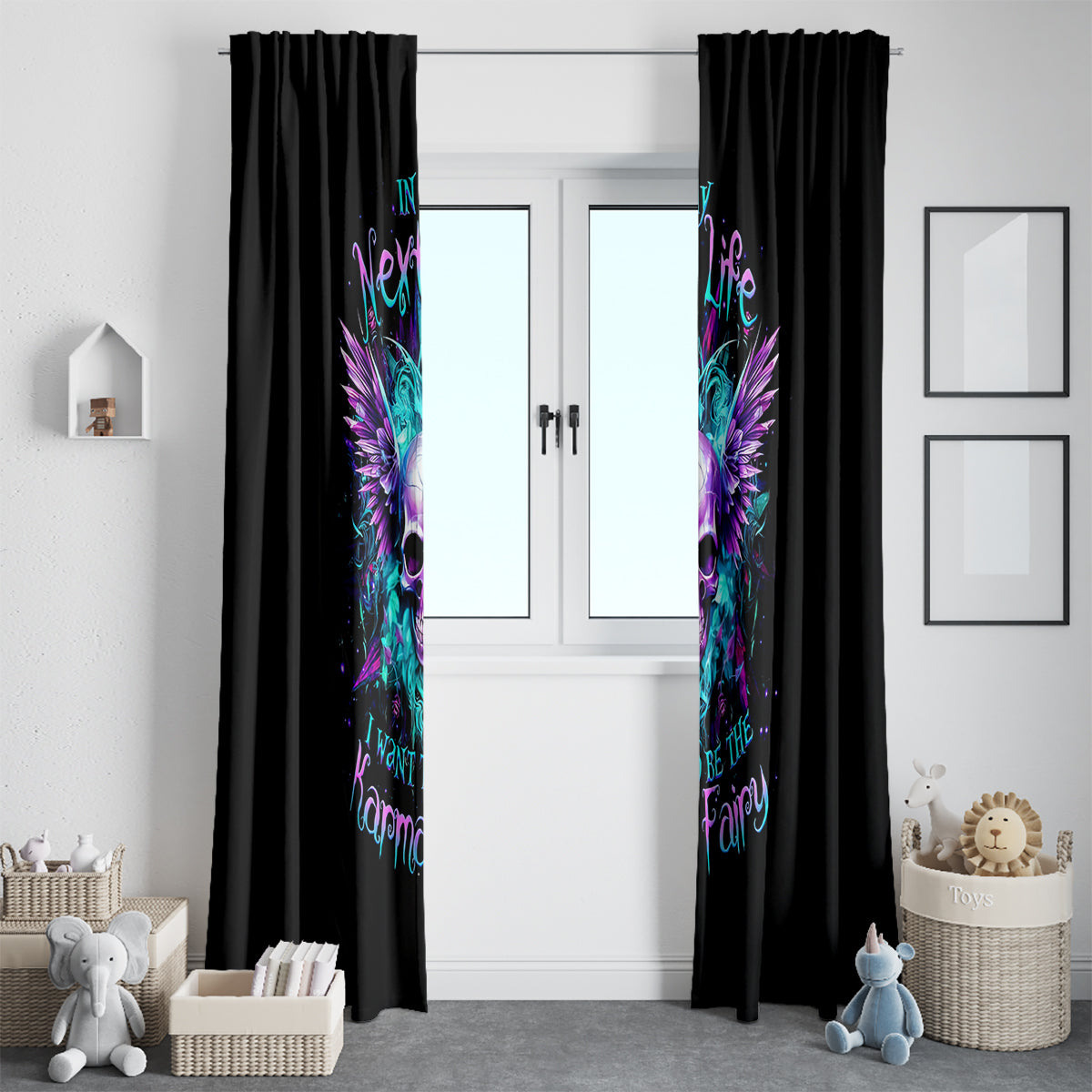 Wings Skull Window Curtain Want To Be Karma Fairy Rose Skull - Wonder Print Shop