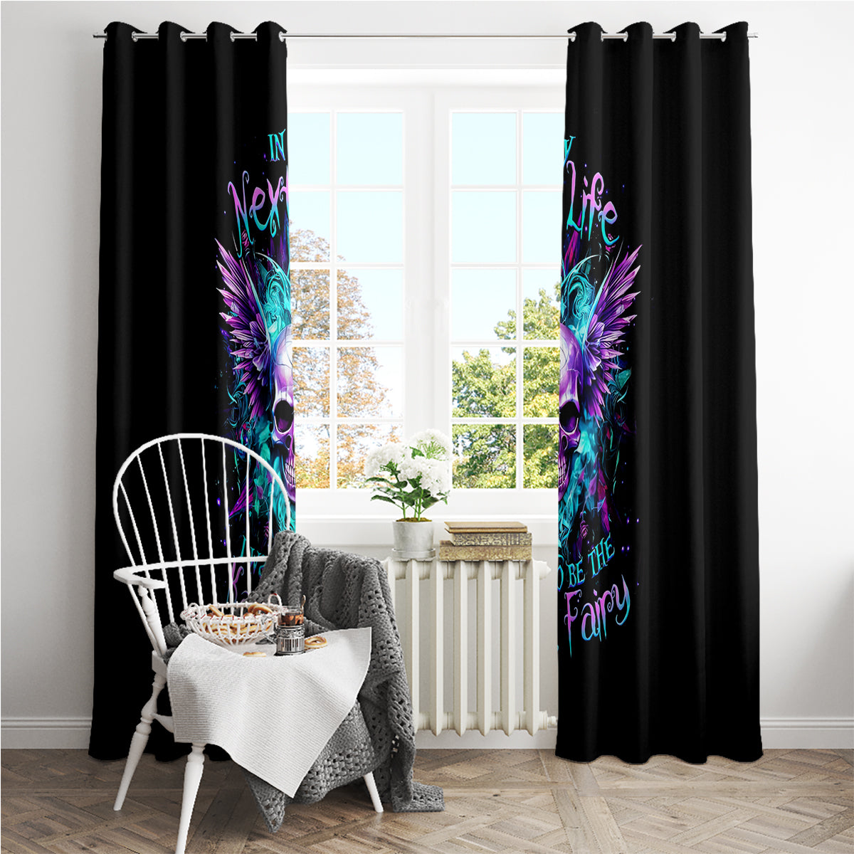 Wings Skull Window Curtain Want To Be Karma Fairy Rose Skull - Wonder Print Shop