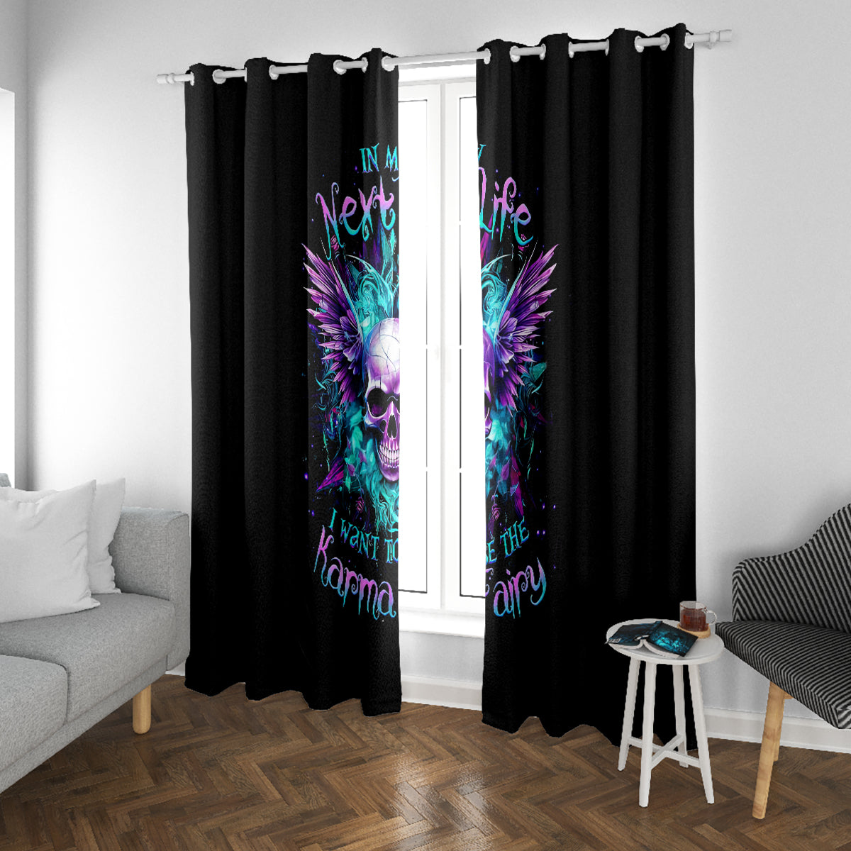 Wings Skull Window Curtain Want To Be Karma Fairy Rose Skull - Wonder Print Shop