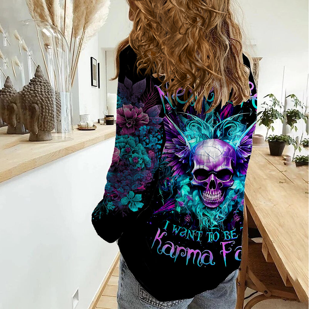 Wings Skull Women Casual Shirt Want To Be Karma Fairy Rose Skull - Wonder Print Shop