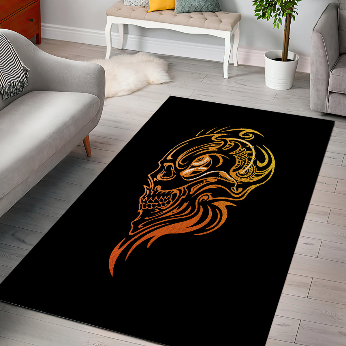 Tattoo Skull Area Rug Golden Skull Face Tattoo - Wonder Print Shop