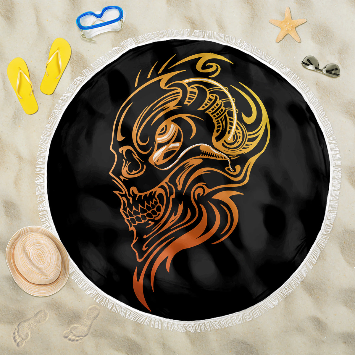 Tattoo Skull Beach Blanket Golden Skull Face Tattoo - Wonder Print Shop