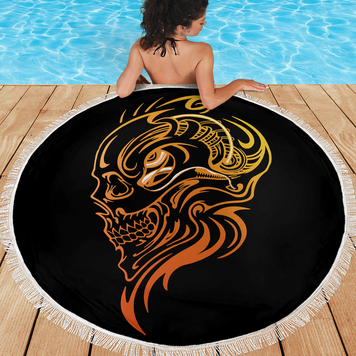 Tattoo Skull Beach Blanket Golden Skull Face Tattoo - Wonder Print Shop