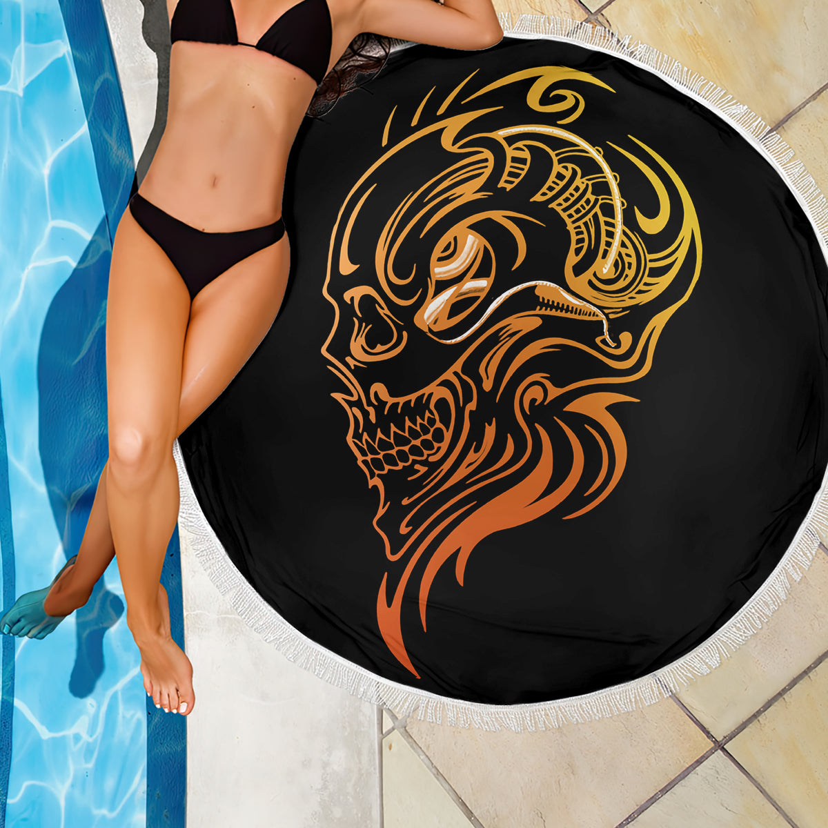 Tattoo Skull Beach Blanket Golden Skull Face Tattoo - Wonder Print Shop