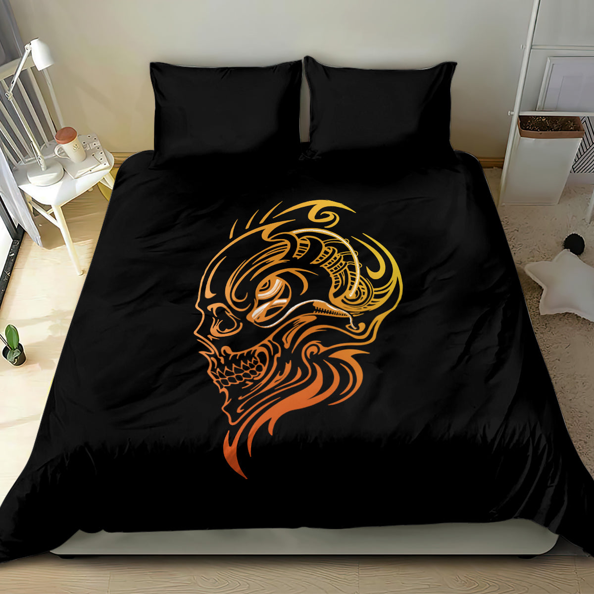 Tattoo Skull Bedding Set Golden Skull Face Tattoo - Wonder Print Shop
