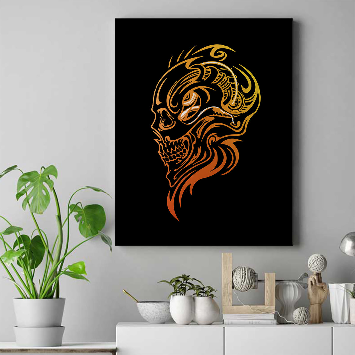 Tattoo Skull Canvas Wall Art Golden Skull Face Tattoo - Wonder Print Shop